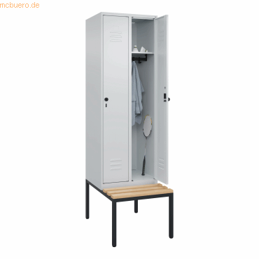 4066681743731 - Spind Classic PLUS Sitzbank 2 Abteile lichtgrau B 600 mm Sicherheits-Drehriegel untergebaut Buche-Hartholz C+P 4066681743731 - Spind Classic PLUS Sitzbank 2 Abteile lichtgrau B 600 mm Sicherheits-Drehriegel untergebaut Buche-Hartholz C+P