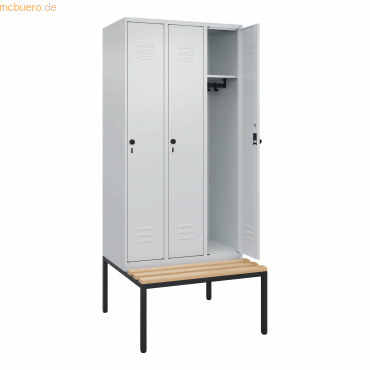 4066681744486 - Spind Classic PLUS Sitzbank 3 Abteile lichtgrau B 900 mm Sicherheits-Drehriegel untergebaut Buche-Hartholz C+P 4066681744486 - Spind Classic PLUS Sitzbank 3 Abteile lichtgrau B 900 mm Sicherheits-Drehriegel untergebaut Buche-Hartholz C+P