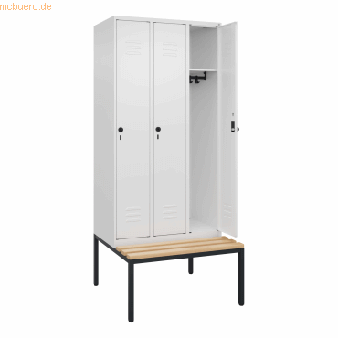 4066681744530 - Spind Classic PLUS Sitzbank 3 Abteile verkehrsweiß B 900 mm Sicherheits-Drehriegel untergebaut Buche-Hartholz 4066681744530 - Spind Classic PLUS Sitzbank 3 Abteile verkehrsweiß B 900 mm Sicherheits-Drehriegel untergebaut Buche-Hartholz