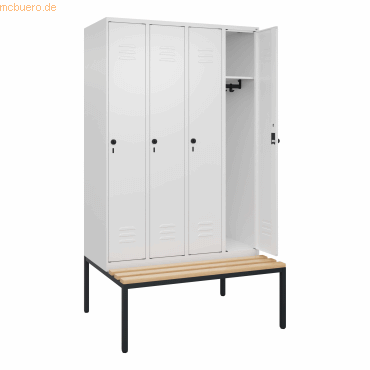 4066681745421 - Spind Classic PLUS Sitzbank 4 Abteile verkehrsweiß B 1200 mm Sicherheits-Drehriegel untergebaut Buche-Hartholz C+P 4066681745421 - Spind Classic PLUS Sitzbank 4 Abteile verkehrsweiß B 1200 mm Sicherheits-Drehriegel untergebaut Buche-Hartholz C+P
