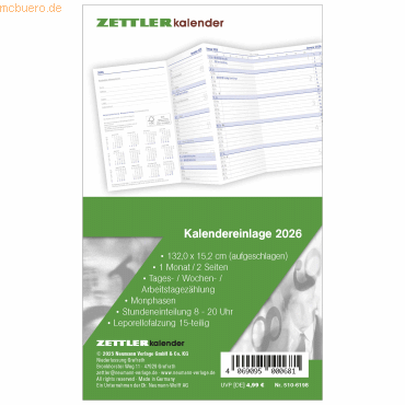 4069095000681 - Kalendereinlage Faltplaner Leporello 88x152cm 2026