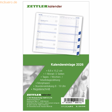 4069095000766 - Kalendereinlage 530-0000 1 Monat 2 Seiten 88x152mm 2025 4069095000766 Zettler 4069095000766 - Kalendereinlage 530-0000 1 Monat 2 Seiten 88x152mm 2025 4069095000766 Zettler