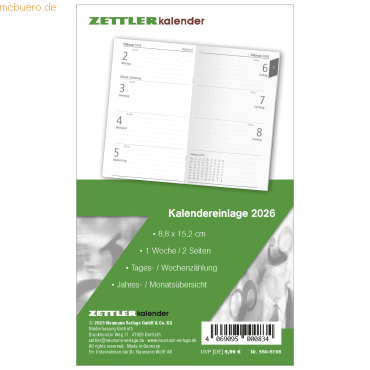 4069095000834 - Ersatzeinlage 560 für Taschenkalender 88x152cm 1 Woche 2 Sei 4069095000834 - Ersatzeinlage 560 für Taschenkalender 88x152cm 1 Woche 2 Sei