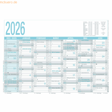 4069095001497 - Arbeitstagekalender 909 A4 297x21cm grau türkis 2026 4069095001497 - Arbeitstagekalender 909 A4 297x21cm grau türkis 2026