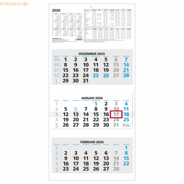 4069095001619 - Dreimonatskalender 953 335x71cm blau 2026 4069095001619 - Dreimonatskalender 953 335x71cm blau 2026