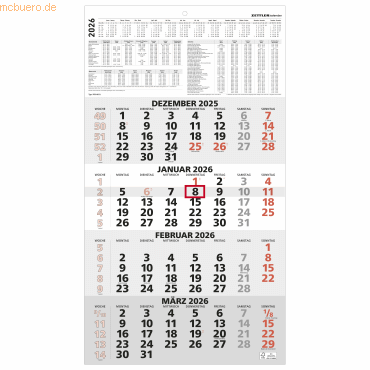4069095001688 - Viermonatskalender 959 33x59cm rot 2026 4069095001688 - Viermonatskalender 959 33x59cm rot 2026