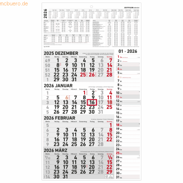 4069095001725 - Viermonatskalender Kombi 961 33x588cm 2026 4069095001725 - Viermonatskalender Kombi 961 33x588cm 2026