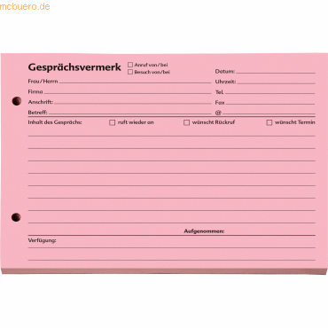 4250340500715 - Gesprächsvermerk 1201400 DIN A5 quer 100 Blatt rot 4250340500715 - Gesprächsvermerk 1201400 DIN A5 quer 100 Blatt rot