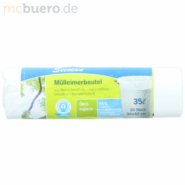 Papyrus Mülleimerbeutel 35 Liter 25 mic. weiß VE=20 Stück