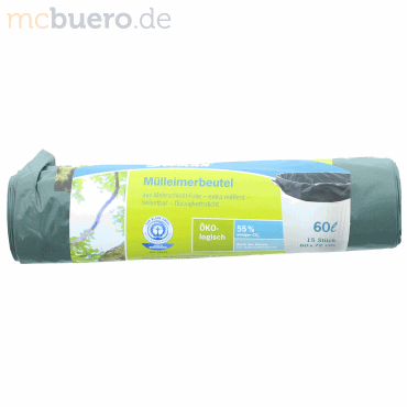 Papyrus Mülleimerbeutel 60 Liter 30 mic. grün VE=15 Stück