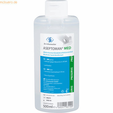 4260241965100 - ASEPTOMAN Handdesinfektion Med 00-457OP-005 500ml 4260241965100 Dr Schumacher 4260241965100 - ASEPTOMAN Handdesinfektion Med 00-457OP-005 500ml 4260241965100 Dr Schumacher