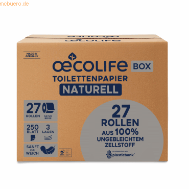 4262419331427 - Toilettenpapier 1602702 3-lagig naturbeige 250 Bl Rolle 4262419331427 27 Stück 4262419331427 - Toilettenpapier 1602702 3-lagig naturbeige 250 Bl Rolle 4262419331427 27 Stück