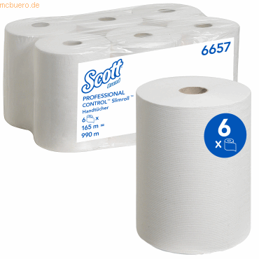 Scott Handtuchrolle Slimroll 6657 20cmx165m weiß 6 Stück