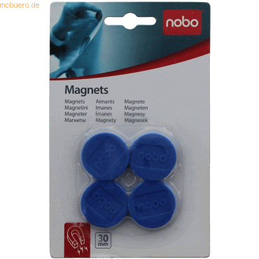 10 x Nobo Magnet rund 30mm VE=4 Stück blau