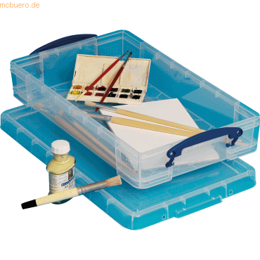 5060024802726 - Transportbox Really Useful Box Volumen 6 l L 465 x B 270 x H 85 mm stapelbar mit Deckel & Klappgriffen Recycling-PP transparent