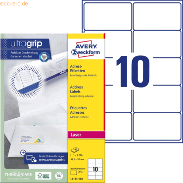 Avery Zweckform Adress-Etiketten ultragrip 99,1x57 mm VE=1.000 Etikett