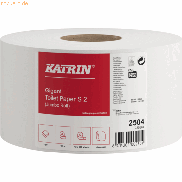 6414301002504 - KATRIN Gigant Toilettenpapier S 150 m Qualitative Jumborolle Toilettenpapier (Gigant) für alle öffentliche Bereiche 1 Paket = 12 Rollen à 1200 Blatt 6414301002504 - KATRIN Gigant Toilettenpapier S 150 m Qualitative Jumborolle Toilettenpapier (Gigant) für alle öffentliche Bereiche 1 Paket = 12 Rollen à 1200 Blatt