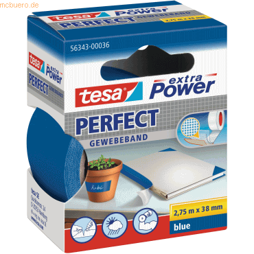 6 x Tesa Gewebeband extra power 2.75mx38mm blau