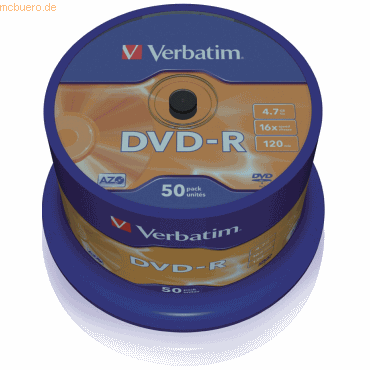 Verbatim DVD-Rohlinge DVD-R 4,7GB/16x auf Spindel VE=50 Stück