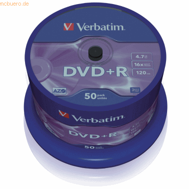 Verbatim DVD-Rohlinge DVD+R 4,7GB/16x auf Spindel VE=50 Stück