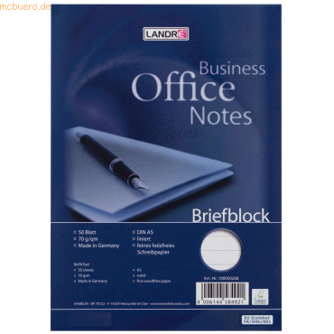 10 x Landre Briefblock A5 50 Blatt liniert 70g/qm holzfrei weiß