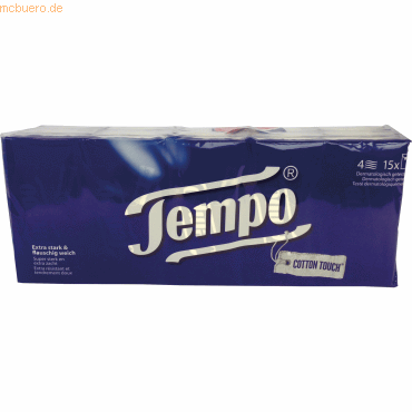 7322540786514 - Taschentücher Tempo® Original 4-lagig dermatologisch getestet waschmaschinenfest biologisch abbaubar Zellstoff weiß 15 Päckchen á 10 Tücher
