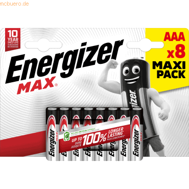 7638900437980 - Max Packung mit 8 AAA-Batterien lange Lebensdauer für den täglichen Gebrauch keine Sulfatierung und 10 Jahre Lebensdauer - Energizer 7638900437980 - Max Packung mit 8 AAA-Batterien lange Lebensdauer für den täglichen Gebrauch keine Sulfatierung und 10 Jahre Lebensdauer - Energizer