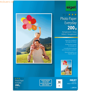 Sigel Fotopapier Inkjet Everyday Plus A4 200g/qm weiß glänzend VE=50 B