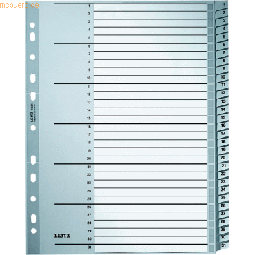 Leitz Register A4 1-31 PP grau mit Deckblatt