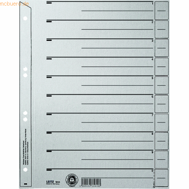 Leitz Trennblatt A4 200g/qm Karton grau VE=100 Stück