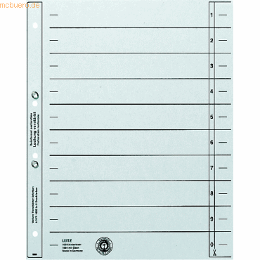 Leitz Trennblatt A4 200g/qm Karton geöst grau VE=100 Stück