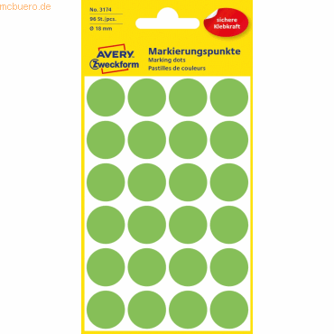 10 x Avery Zweckform Markierungspunkte 18mm VE=96 Stück grün