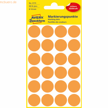 10 x Avery Zweckform Markierungspunkte 18mm VE=96 Stück orange