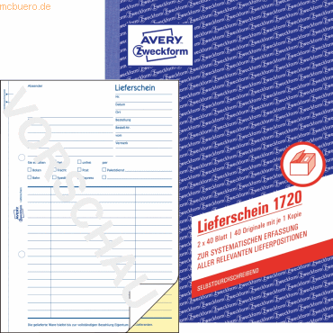 Avery Zweckform Formularbuch Lieferschein A5 selbstdurchschreibend VE=