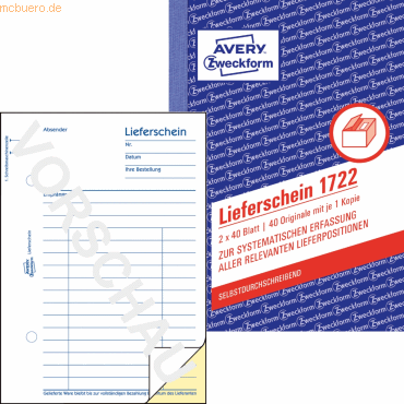 20 x Avery Zweckform Formularbuch Lieferschein A6 selbstdurchschreiben