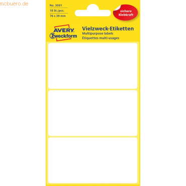 4004182030813 - 10 x Etiketten 76x39mm VE=18 Stück weiß 4004182030813 - 10 x Etiketten 76x39mm VE=18 Stück weiß