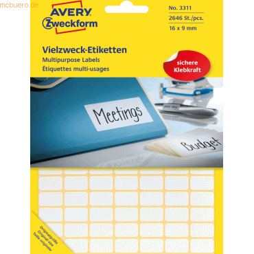 Avery Zweckform Etiketten 16x9mm VE=2646 Stück weiß