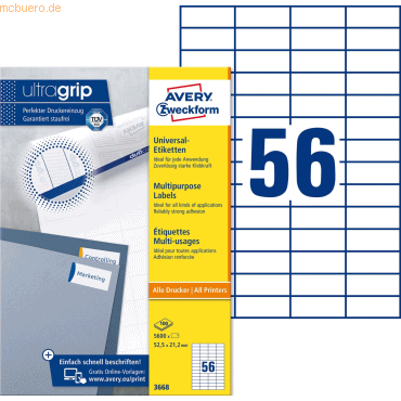 Avery Zweckform Universal-Etiketten ultragrip 52,5x21,2 mm VE=5.600 Et