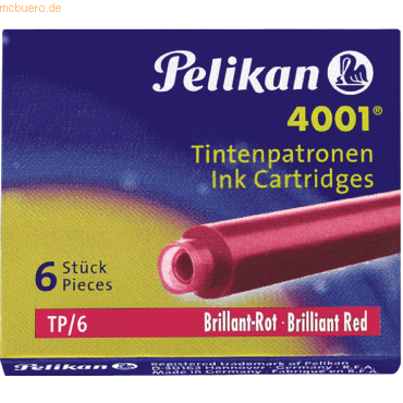 10 x Pelikan Tintenpatrone 4001 brilliant-rot VE=6 Stück