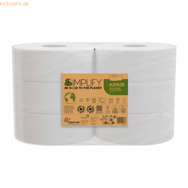 8024929009373 - Toilettenpapier Simplify Maxi Jumbo 420928 2-lagig weiß 1305 Blatt Rolle 8024929009373 6 Stück 8024929009373 - Toilettenpapier Simplify Maxi Jumbo 420928 2-lagig weiß 1305 Blatt Rolle 8024929009373 6 Stück