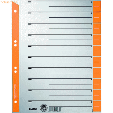 4002432328697 - 1 bis 10 Trennblätter DIN A4 Überbreite Orange 10-teilig Pappkarton 6 Löcher 1652 100 Stück