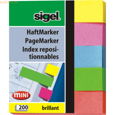 Sigel Haftmarker Brillant 50x60mm 5 Farben VE=200 Blatt