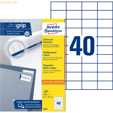 Avery Zweckform Universal-Etiketten ultragrip 52,5x29,7 mm VE=4.000 Et