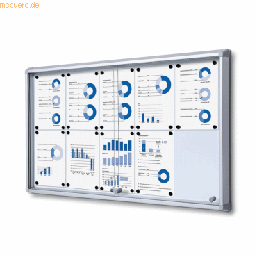 8595578316308 - SHOWDOWN Abschließbarer Schaukasten Magnetisch 116 (B) x 675 (H) cm Silber 10 x DIN A4