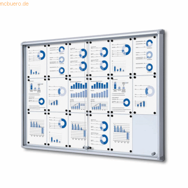 8595578316339 - SHOWDOWN Abschließbarer Schaukasten Magnetisch 138 (B) x 982 (H) cm Silber 18 x DIN A4