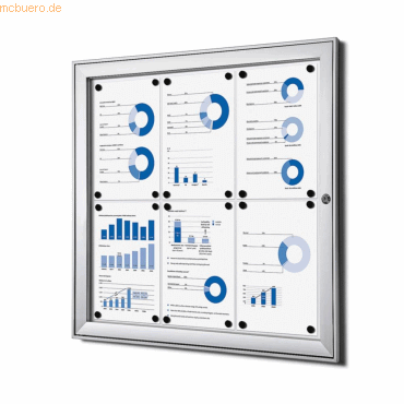 8595578316568 - SHOWDOWN Abschließbarer Schaukasten Magnetisch 741 (B) x 696 (H) cm Silber 6 x DIN A4