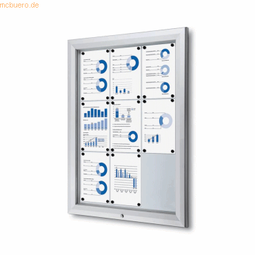 8595578316667 - Schaukasten T-Linie 9 x A4 Metallrückwand weiß silber magnetisch 8595578316667 Showdown Displays
