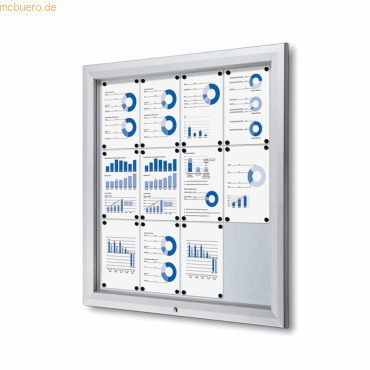 8595578316674 - Schaukasten T-Linie 12 x A4 Metallrückwand weiß silber magnetisch 8595578316674 Showdown Displays