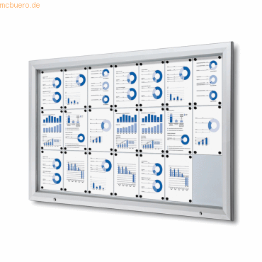 8595578316704 - SHOWDOWN Abschließbarer Schaukasten Magnetisch 1685 (B) x 1067 (H) cm Silber 21 x DIN A4