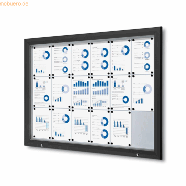 8595578321920 - SHOWDOWN Abschließbarer Schaukasten Magnetisch 1465 (B) x 1067 (H) cm Schwarz 18 x DIN A4